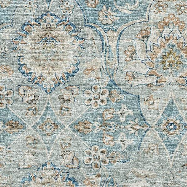 HomeRoots 10' X 14' Persian Blue Floral Medallion Area Rug - Durable, Washable, Stain-Resistant with UV Protection 644586