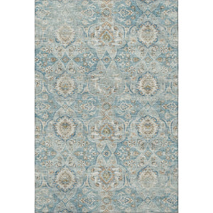 HomeRoots 10' X 14' Persian Blue Floral Medallion Area Rug - Durable, Washable, Stain-Resistant with UV Protection 644586