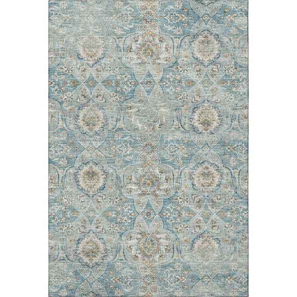 HomeRoots 10' X 14' Persian Blue Floral Medallion Area Rug - Durable, Washable, Stain-Resistant with UV Protection 644586