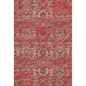 HomeRoots 10' X 14' Red and Beige Floral Medallion Area Rug – Washable, UV Protected, Pet-Friendly Elegance 644592