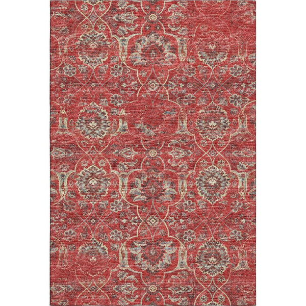 HomeRoots 10' X 14' Red and Beige Floral Medallion Area Rug – Washable, UV Protected, Pet-Friendly Elegance 644592