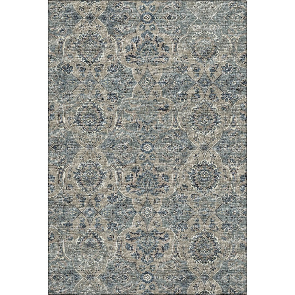 HomeRoots 5' X 8' Denim Blue & Gray Floral Medallion Area Rug - Machine Washable, UV Protected, Stylish & Durable 644594