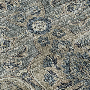 HomeRoots 8' Denim Blue & Gray Floral Medallion Round Rug - Washable, UV Protection, Perfect for Any Room! 644595
