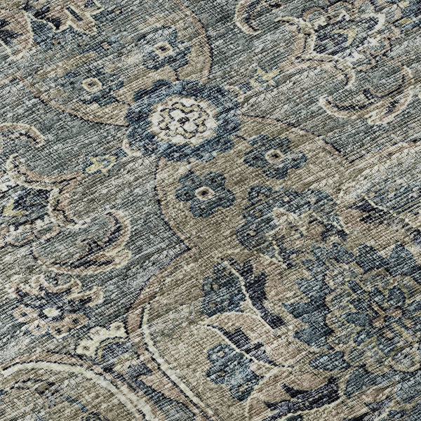 HomeRoots 8' Denim Blue & Gray Floral Medallion Round Rug - Washable, UV Protection, Perfect for Any Room! 644595