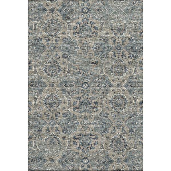 HomeRoots 9' X 12' Denim Blue & Gray Floral Medallion Rug - Washable, Stain Resistant, UV Protected for Homes 644597