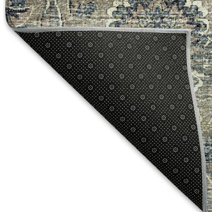 HomeRoots 9' X 12' Denim Blue & Gray Floral Medallion Rug - Washable, Stain Resistant, UV Protected for Homes 644597