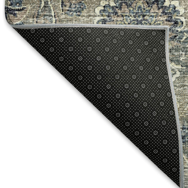 HomeRoots 9' X 12' Denim Blue & Gray Floral Medallion Rug - Washable, Stain Resistant, UV Protected for Homes 644597