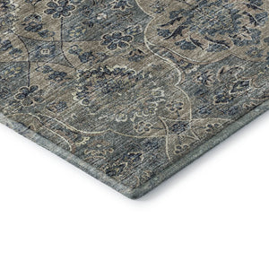HomeRoots 9' X 12' Denim Blue & Gray Floral Medallion Rug - Washable, Stain Resistant, UV Protected for Homes 644597