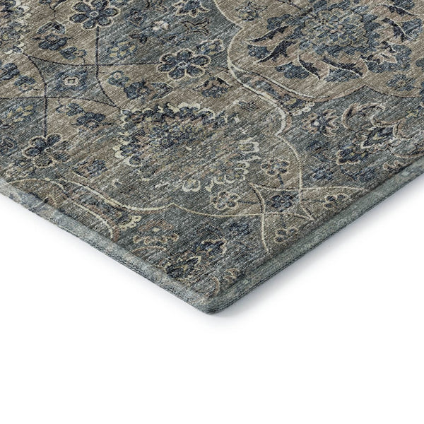HomeRoots 9' X 12' Denim Blue & Gray Floral Medallion Rug - Washable, Stain Resistant, UV Protected for Homes 644597