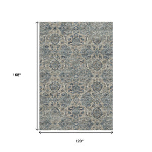 HomeRoots 10' Denim Blue & Gray Floral Medallion Washable Area Rug - UV Protected, Stain Resistant, Durable Design 644598