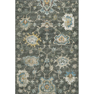 HomeRoots 10' Charcoal Blue & Gold Floral Medallion Area Rug - Washable, UV-Protected, Durable & Stylish! 644604