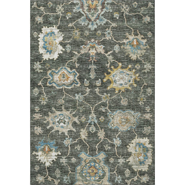 HomeRoots 10' Charcoal Blue & Gold Floral Medallion Area Rug - Washable, UV-Protected, Durable & Stylish! 644604