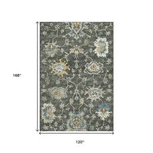 HomeRoots 10' Charcoal Blue & Gold Floral Medallion Area Rug - Washable, UV-Protected, Durable & Stylish! 644604