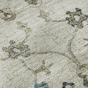 HomeRoots 8' Elegant Blue Ivory Gray Floral Medallion Round Rug - Washable, UV Protected, Stain Resistant 644607