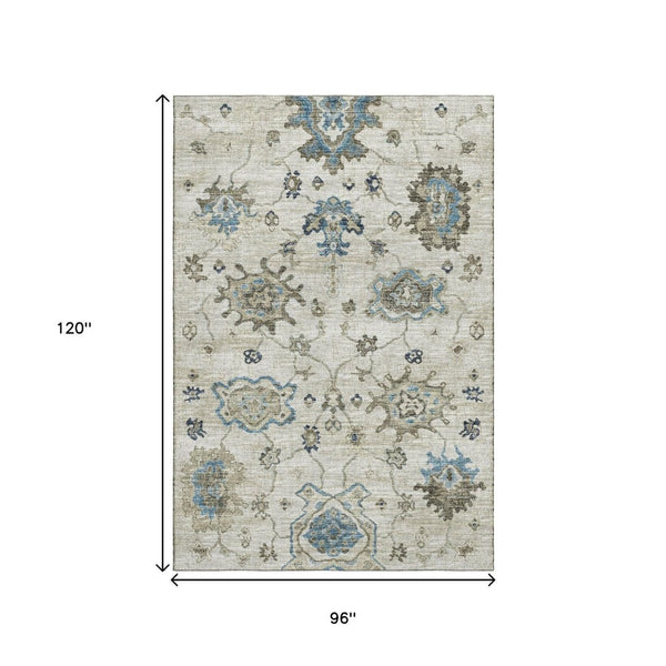 HomeRoots 8' X 10' Washable Floral Medallion Area Rug - UV Protected, Stain Resistant, Ideal for Busy Homes 644608
