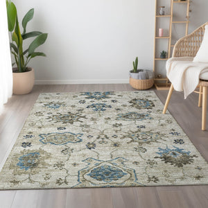 HomeRoots 8' X 10' Washable Floral Medallion Area Rug - UV Protected, Stain Resistant, Ideal for Busy Homes 644608