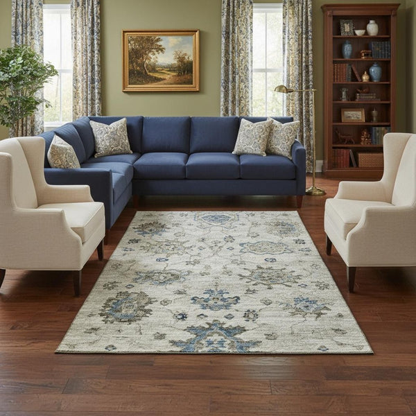 HomeRoots 8' X 10' Washable Floral Medallion Area Rug - UV Protected, Stain Resistant, Ideal for Busy Homes 644608
