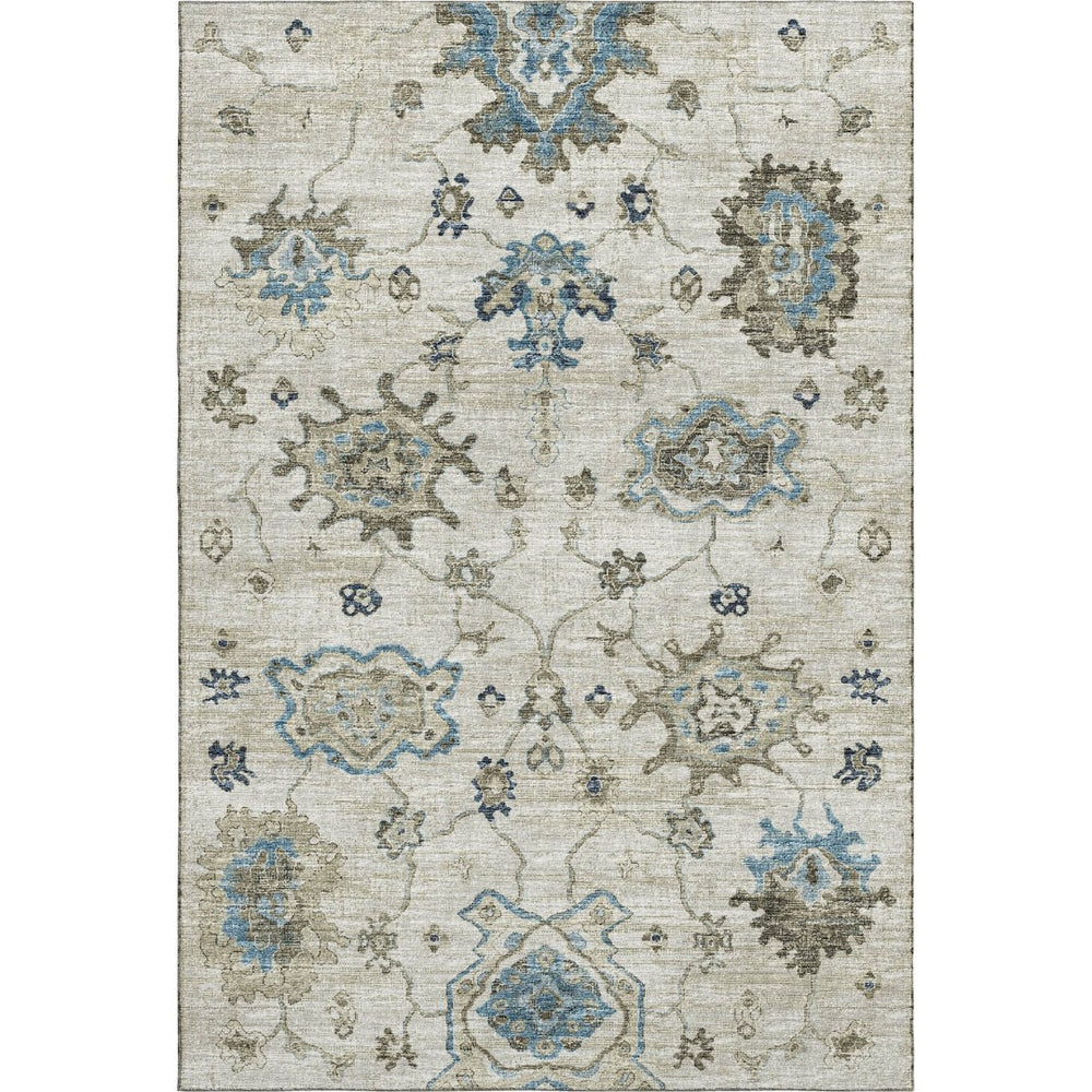 HomeRoots 9' X 12' Elegant Blue Ivory Gray Floral Medallion Rug - Washable, Stain-Resistant & UV Protected! 644609