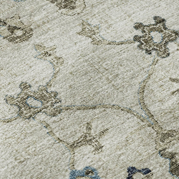 HomeRoots 9' X 12' Elegant Blue Ivory Gray Floral Medallion Rug - Washable, Stain-Resistant & UV Protected! 644609
