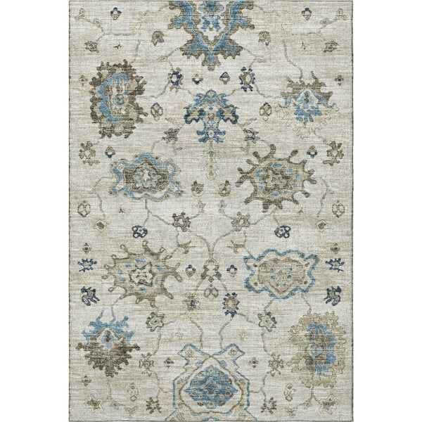 HomeRoots 10' Blue Ivory Gray Floral Medallion Area Rug – Washable, UV Protected, Durable & Stain Resistant 644610