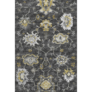 HomeRoots 8' X 10' Washable Graphite Ivory Gold Floral Medallion Area Rug – Stain-Resistant & UV Protected! 644614