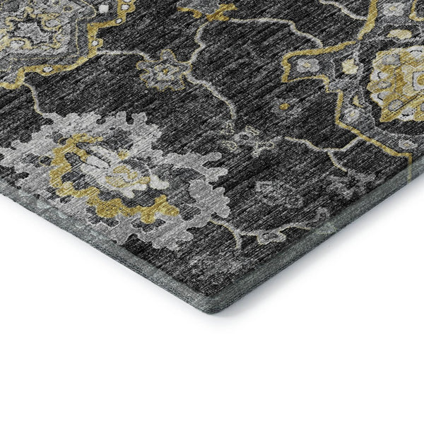 HomeRoots 8' X 10' Washable Graphite Ivory Gold Floral Medallion Area Rug – Stain-Resistant & UV Protected! 644614