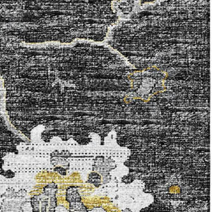 HomeRoots 8' X 10' Washable Graphite Ivory Gold Floral Medallion Area Rug – Stain-Resistant & UV Protected! 644614