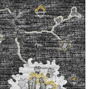 HomeRoots 8' X 10' Washable Graphite Ivory Gold Floral Medallion Area Rug – Stain-Resistant & UV Protected! 644614