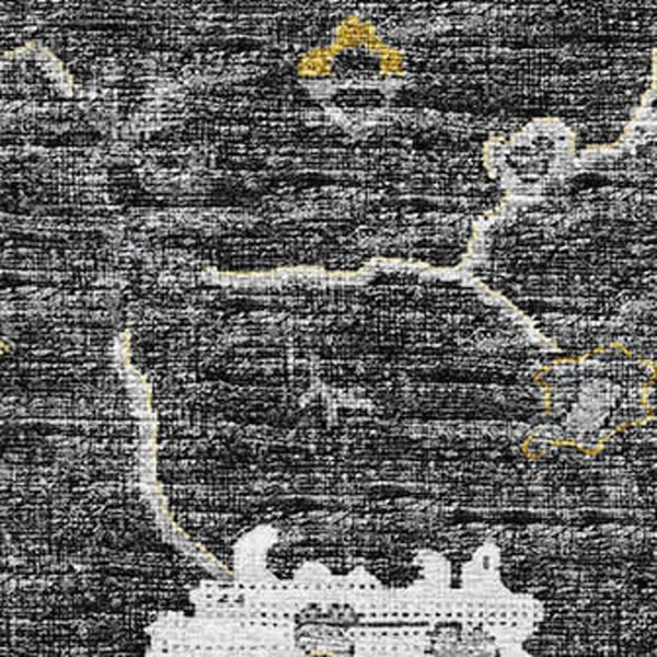 HomeRoots 10' X 14' Graphite Ivory Gold Floral Medallion Area Rug - Washable, UV-Protected & Pet-Friendly! 644616