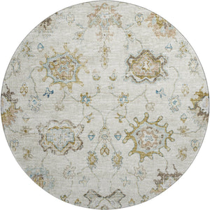 HomeRoots 8' Linen Blue and Coffee Floral Medallion Rug – Washable, Stain-Resistant, UV Protected for Durability 644619