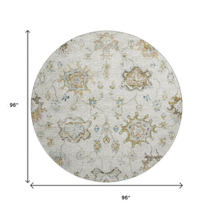 HomeRoots 8' Linen Blue and Coffee Floral Medallion Rug – Washable, Stain-Resistant, UV Protected for Durability 644619