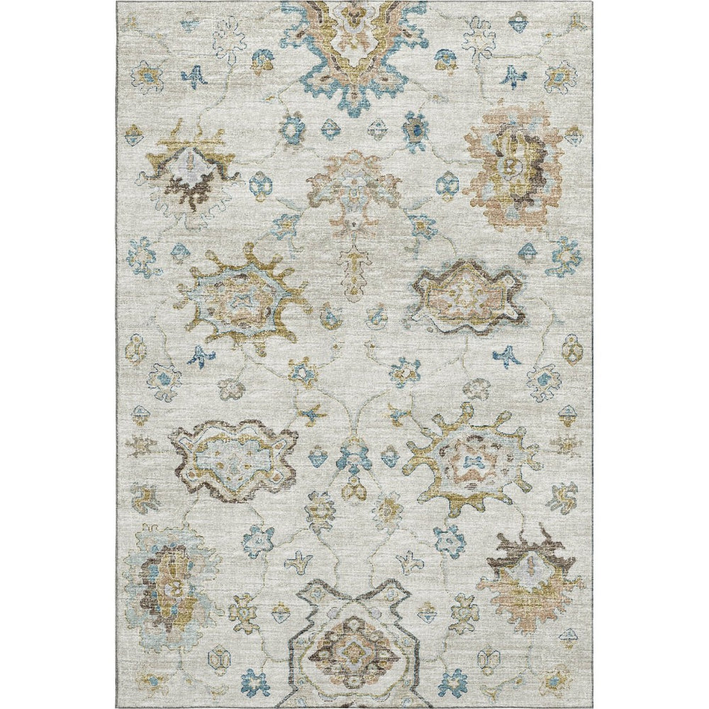 HomeRoots 8' X 10' Floral Medallion Washable Area Rug – Elegant Blue and Coffee Design with UV Protection! 644620