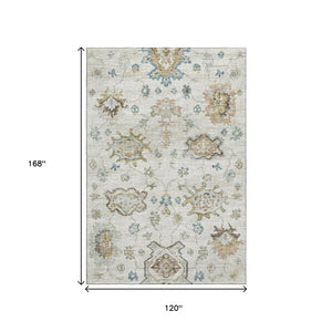 HomeRoots 10' Linen Blue & Coffee Floral Medallion Area Rug - Washable, UV Protected, Stain Resistant Comfort 644622
