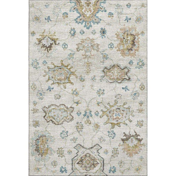 HomeRoots 10' Linen Blue & Coffee Floral Medallion Area Rug - Washable, UV Protected, Stain Resistant Comfort 644622