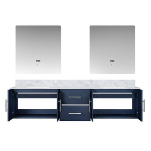 English Elm Navy Double Bath Vanity 80" W With Carrara Marble Top & 30" Led Mirrors For Elegant Storage Solutions B2731S00834