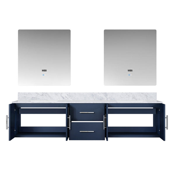 English Elm Navy Double Bath Vanity 80" W With Carrara Marble Top & 30" Led Mirrors For Elegant Storage Solutions B2731S00834