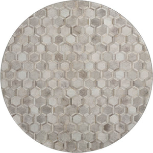 HomeRoots 8' Gray Ivory and Beige Geometric Round Rug – Washable, UV-Protected, Stylish for High-Traffic Areas 644631