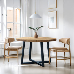 JLA Home Chapel Hill - Round Round Dining Table Wheat Veneer Top with Slate Legs — Compact Modern-Farmhouse, Durable 26" High CH121-1004