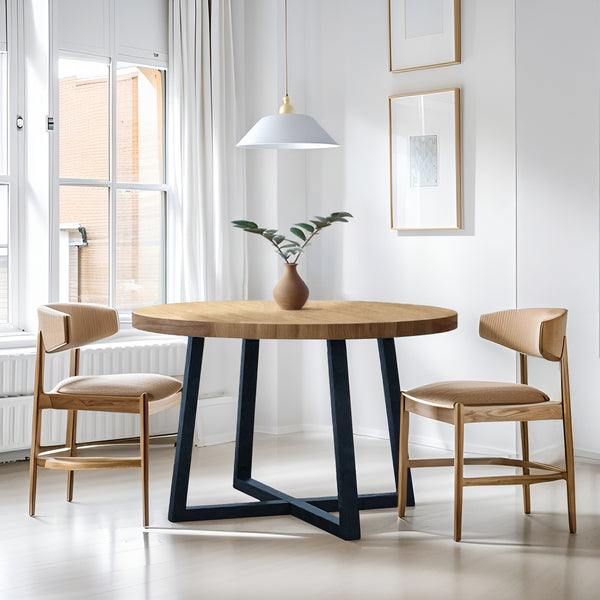 JLA Home Chapel Hill - Round Round Dining Table Wheat Veneer Top with Slate Legs — Compact Modern-Farmhouse, Durable 26" High CH121-1004