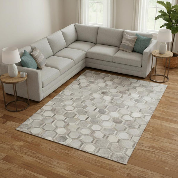 HomeRoots 10' Gray Ivory and Beige Geometric Area Rug - Washable, UV Protected, Stain Resistant for Homes 644634