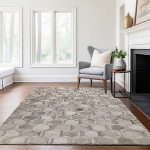 HomeRoots 10' Gray Ivory and Beige Geometric Area Rug - Washable, UV Protected, Stain Resistant for Homes 644634