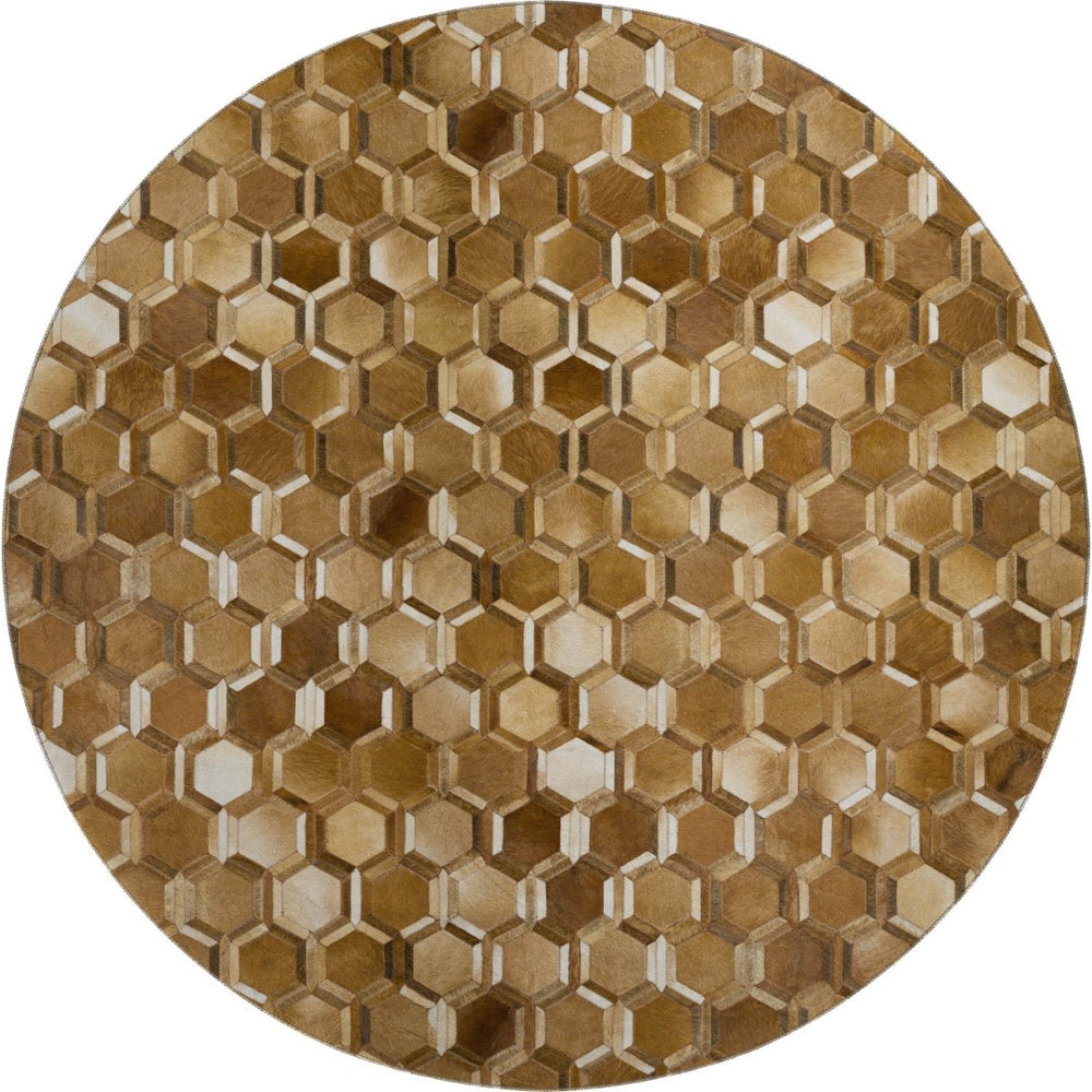HomeRoots 8' Geometric Washable Round Rug in Brown, Ivory & Beige - Stylish, Durable, UV Protected Design! 644637