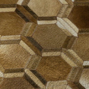 HomeRoots 8' Geometric Washable Round Rug in Brown, Ivory & Beige - Stylish, Durable, UV Protected Design! 644637