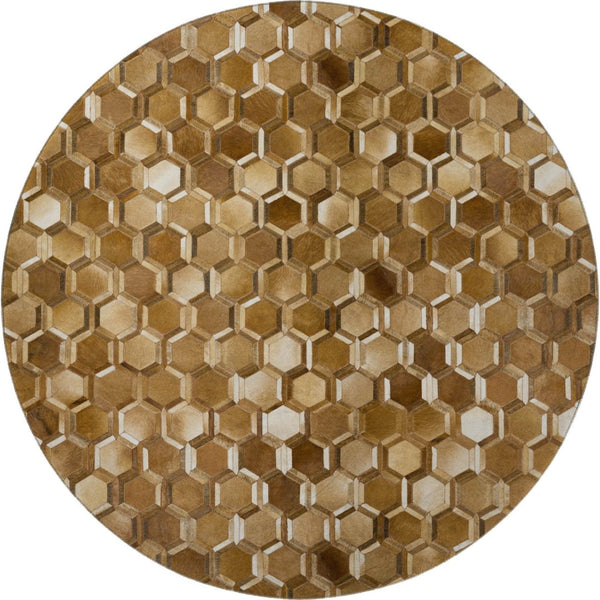 HomeRoots 8' Geometric Washable Round Rug in Brown, Ivory & Beige - Stylish, Durable, UV Protected Design! 644637