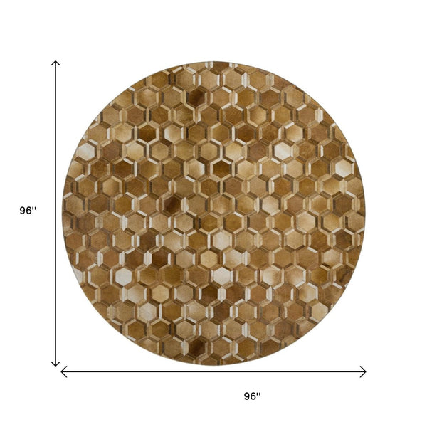 HomeRoots 8' Geometric Washable Round Rug in Brown, Ivory & Beige - Stylish, Durable, UV Protected Design! 644637