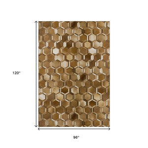 HomeRoots 8' X 10' Stylish Brown Ivory Beige Geometric Washable Area Rug with UV Protection & Durability 644638