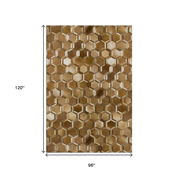 HomeRoots 8' X 10' Stylish Brown Ivory Beige Geometric Washable Area Rug with UV Protection & Durability 644638