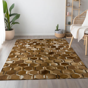 HomeRoots 8' X 10' Stylish Brown Ivory Beige Geometric Washable Area Rug with UV Protection & Durability 644638