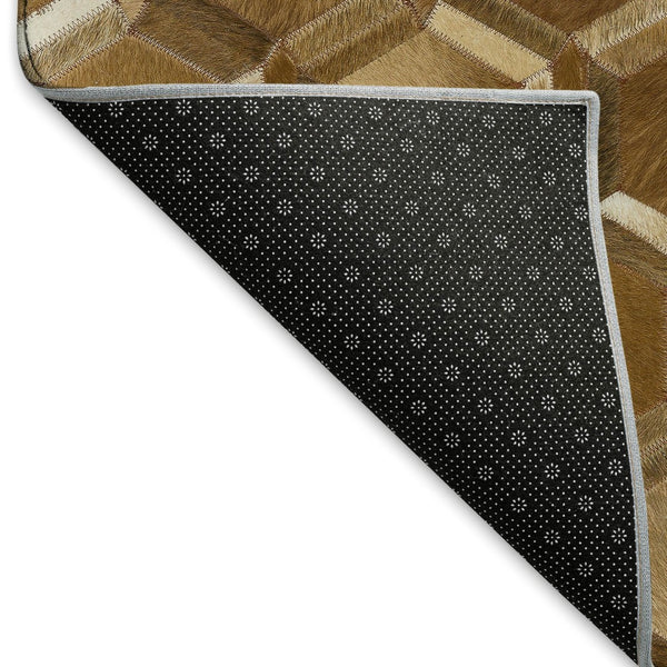 HomeRoots 8' X 10' Stylish Brown Ivory Beige Geometric Washable Area Rug with UV Protection & Durability 644638
