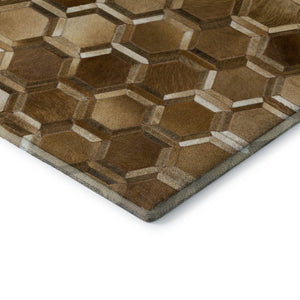 HomeRoots 8' X 10' Stylish Brown Ivory Beige Geometric Washable Area Rug with UV Protection & Durability 644638